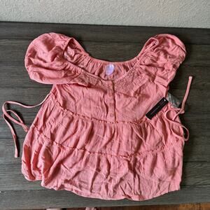 No Boundaries Women's 7/8 Blouse Top Pink Peach